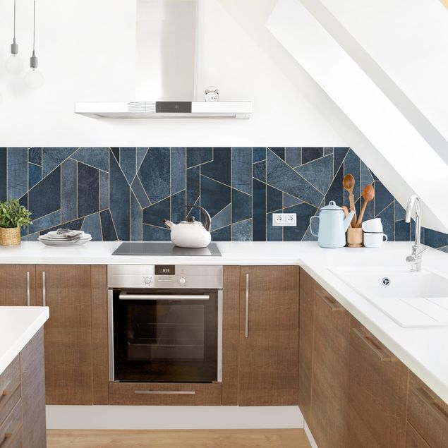 Küchenrückwände Platte Blaue Geometrie Aquarell II