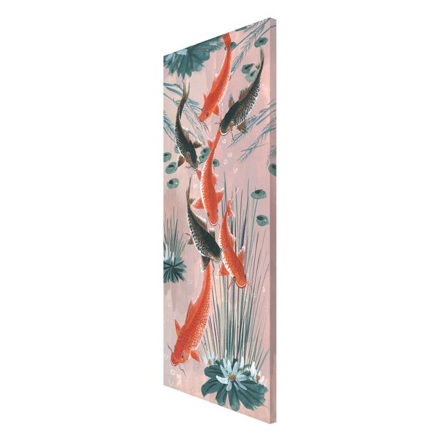 Magnettafel Blumen Asiatische Malerei Kois im Teich I