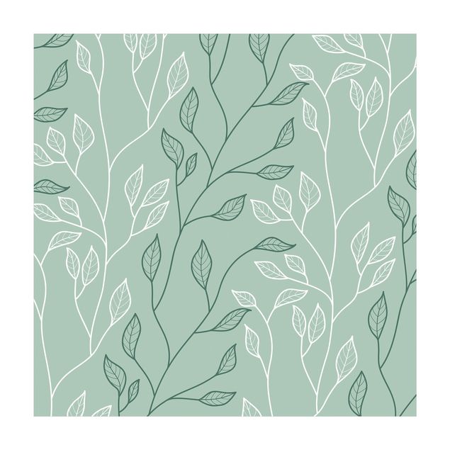 Teppich grün Natürliches Muster Zweige mit Blättern