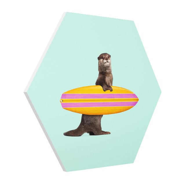 Hexagon Bilder Otter mit Surfbrett