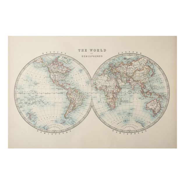 Alu Dibond Druck Vintage Weltkarte Die zwei Hemispheren