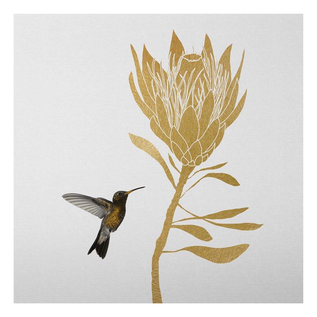 Bilder für die Wand Kolibri und tropische goldene Blüte