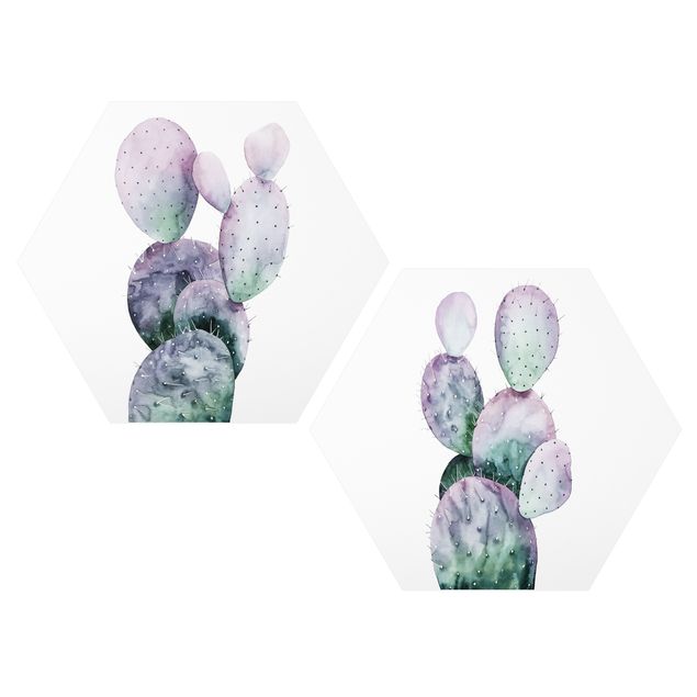Hexagon Bild Forex 2-teilig - Kaktus in Lila Set I