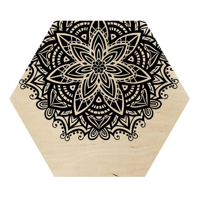 Hexagon Bild Holz - Mandala Blüte mit Herz