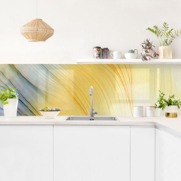 Küchenrückwand abstrakt Melierter Farbtanz in Honig