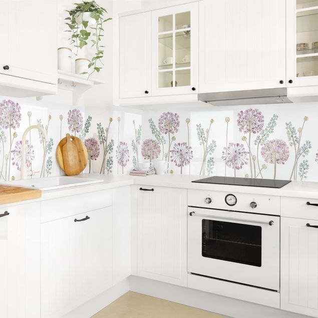 Glasrückwand Küche Blumen Allium Illustration II