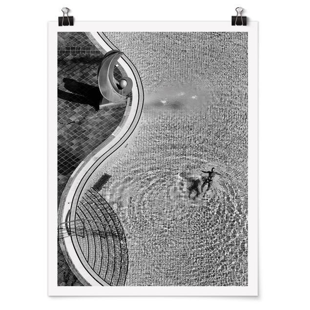 Poster Schwimmbad Schwarz-Weiß