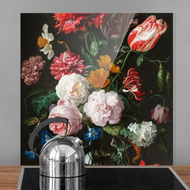 Spritzschutz Glas magnetisch Jan Davidsz de Heem - Stillleben mit Blumen in einer Glasvase