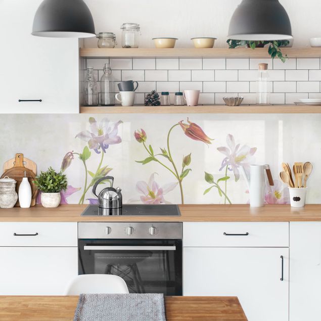 Küchenrückwand Glas Motiv Blumen Wald-Akelei