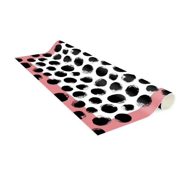 Moderne Teppiche Schwarze Tusche Polkadots mit Rahmen