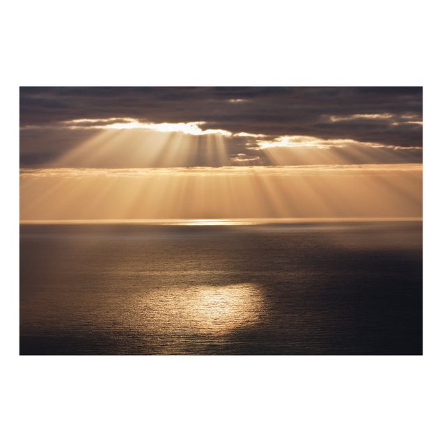 Spritzschutz Glas - Sonnenstrahlen über dem Meer - Querformat - 3:2