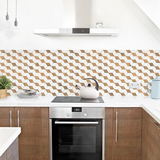 Küchenrückwände selbstklebend Würfel Muster in 3D Gold
