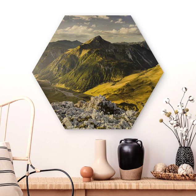 Holzbilder Landschaften Berge und Tal der Lechtaler Alpen in Tirol