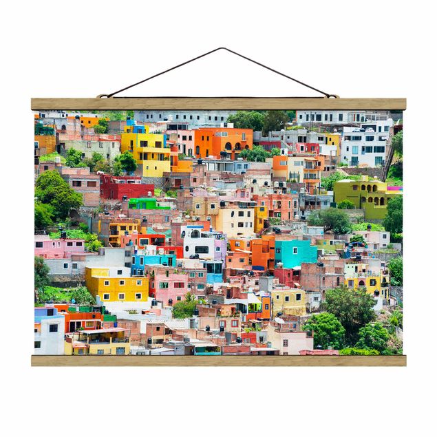 Stoffbild mit Posterleisten - Farbige Häuserfront Guanajuato - Querformat 3:2