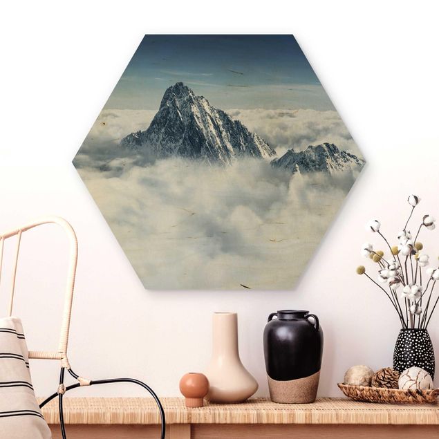 Holzbilder Natur Die Alpen über den Wolken