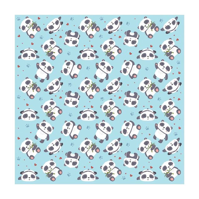 Moderne Teppiche Süße Pandabären mit Tapsen und Herzen Pastellblau