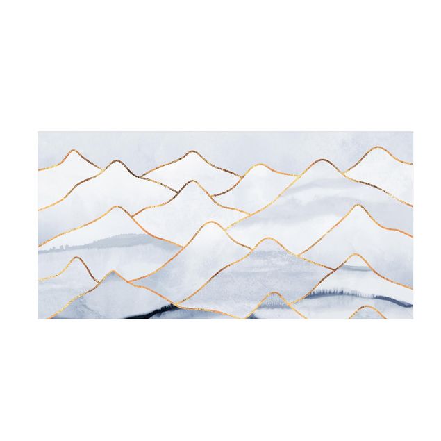 Moderner Teppich Aquarell Berge Weiß Gold