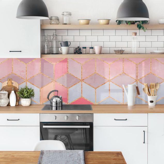 Küchenrückwände Platte Buntes Pastell goldene Geometrie