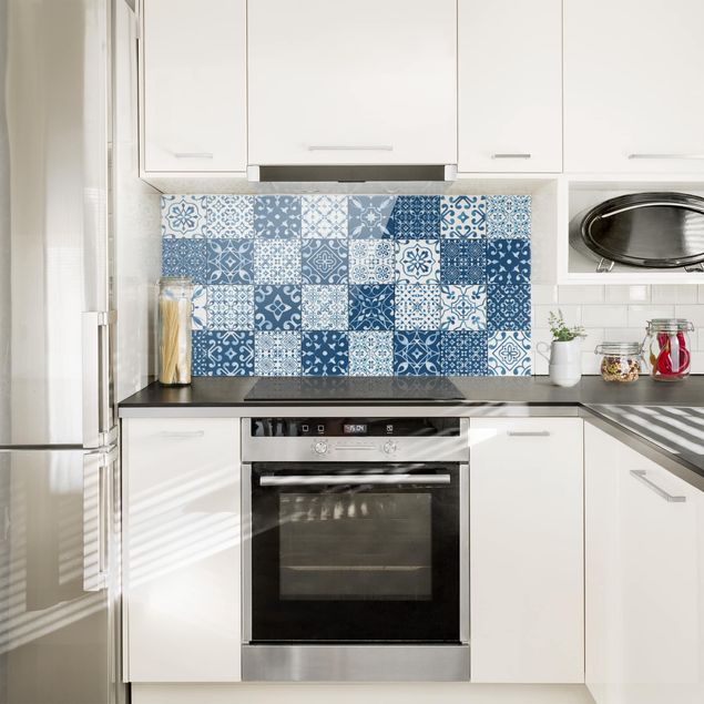 Spritzschutz Küche Fliesenoptik Fliesen Mustermix Blau Weiß