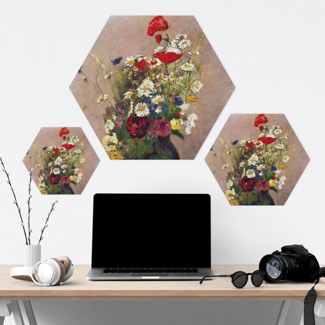 Hexagon Bild Forex - Odilon Redon - Blumenvase mit Mohn