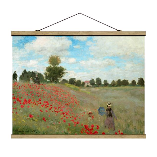 Stoffbilder mit Holzleisten Claude Monet - Mohnfeld bei Argenteuil