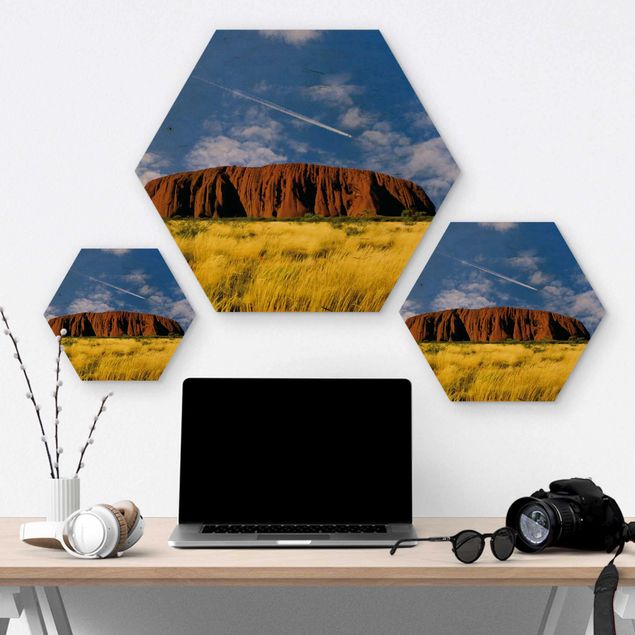 Hexagon Bild Holz - Uluru