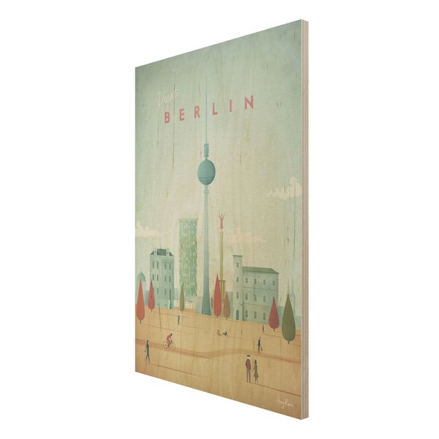 Holzbild Skyline Reiseposter - Berlin