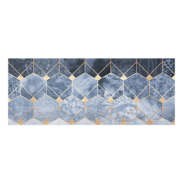 Spritzschutz Glas - Blaue Geometrie goldenes Art Deco - Panorama - 5:2