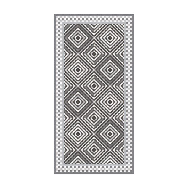 Moderne Teppiche Geometrische Fliesen Strudel Grau mit schmalem Mosaikrahmen