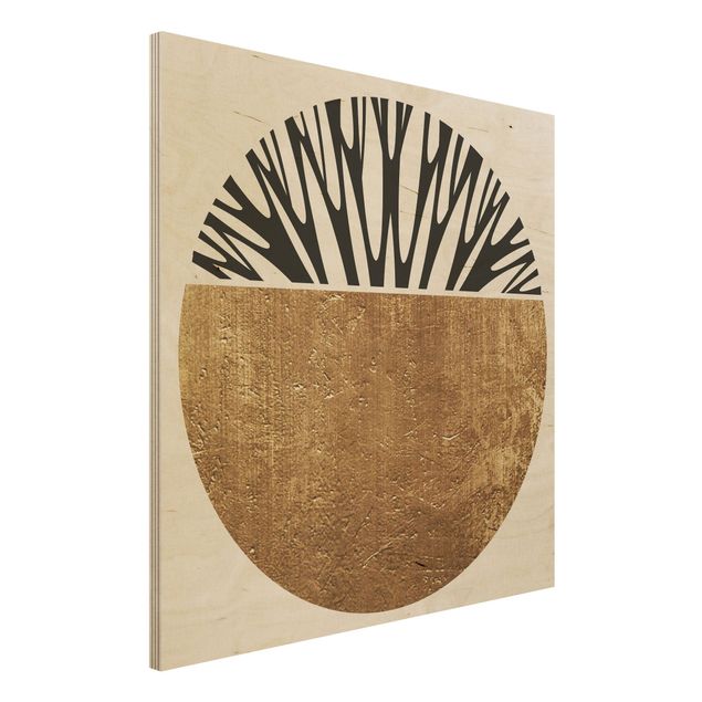 Moderne Holzbilder Abstrakte Formen - Goldener Kreis