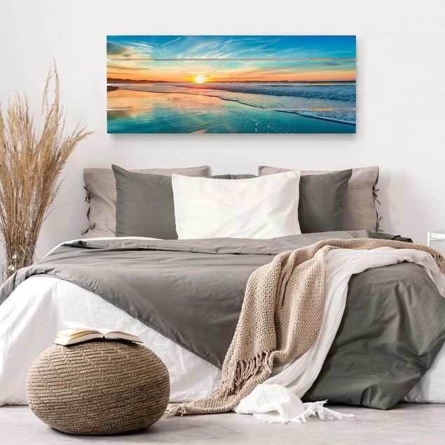 Holzbilder Natur Romantischer Sonnenuntergang am Meer