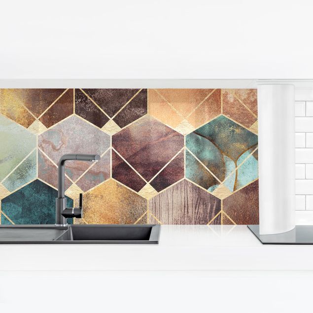 Küchenrückwand abstrakt Türkise Geometrie goldenes Art Deco