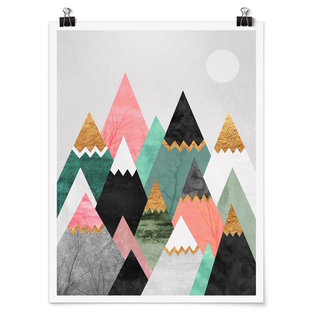 Poster - Dreieckige Berge mit Goldspitzen - Hochformat 4:3