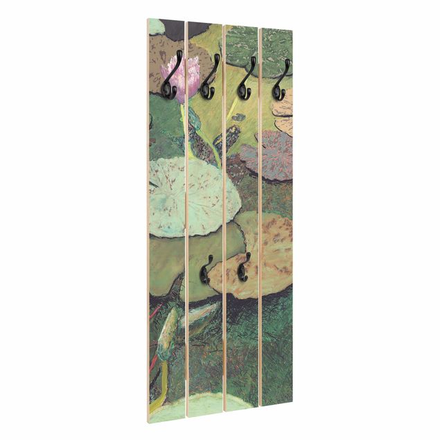 Wandgarderobe Holz - Seerose mit Blättern III - Haken chrom Hochformat
