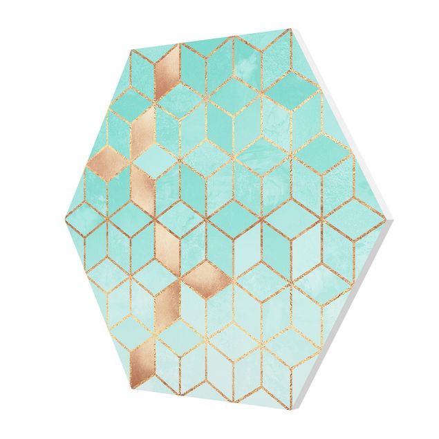 Hexagon Bild Forex - Türkis Weiß goldene Geometrie