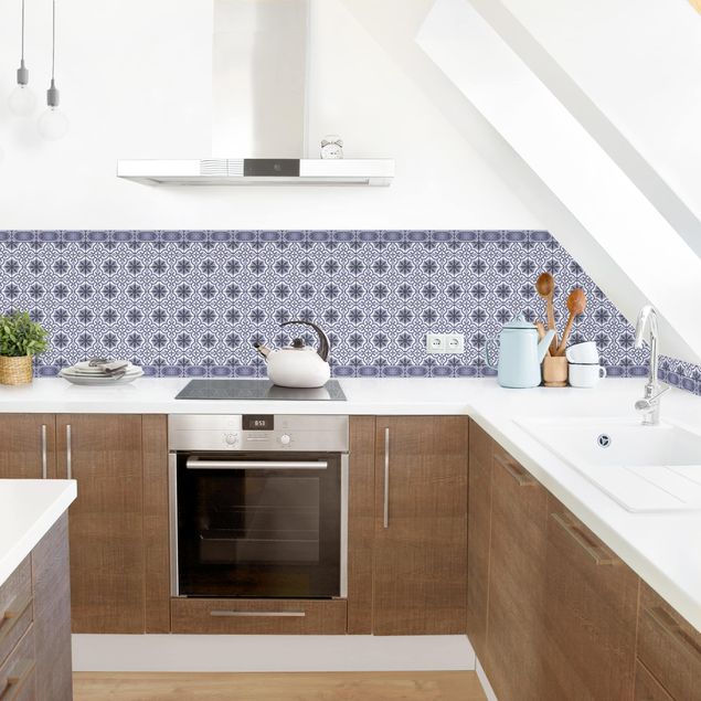 Küchenrückwand Muster Geometrischer Fliesenmix Kreuz Violett