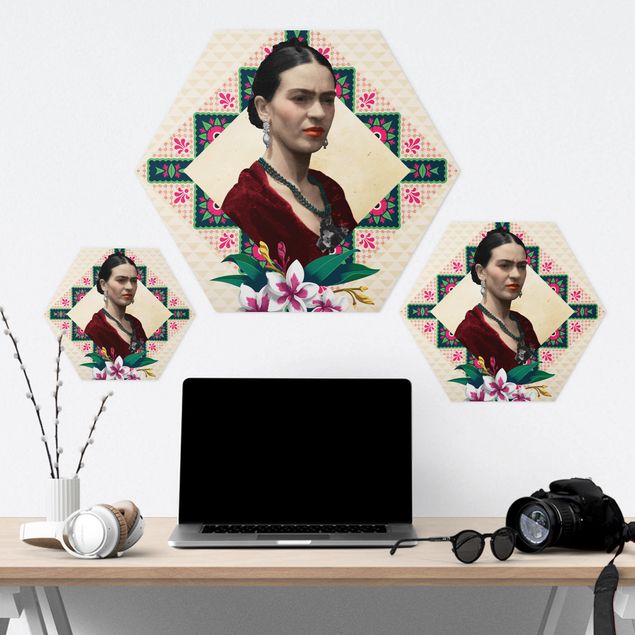 Hexagon Bild Forex - Frida Kahlo - Blumen und Geometrie