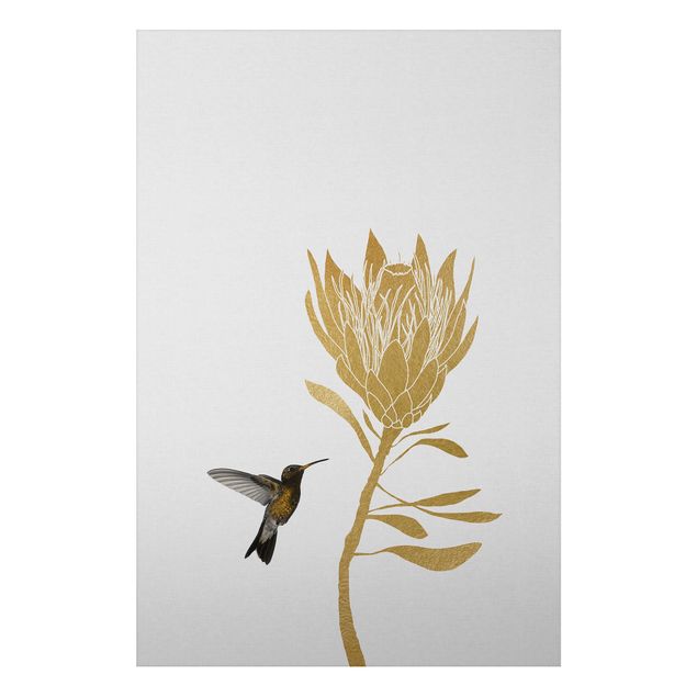 Wandbilder Kolibri und tropische goldene Blüte