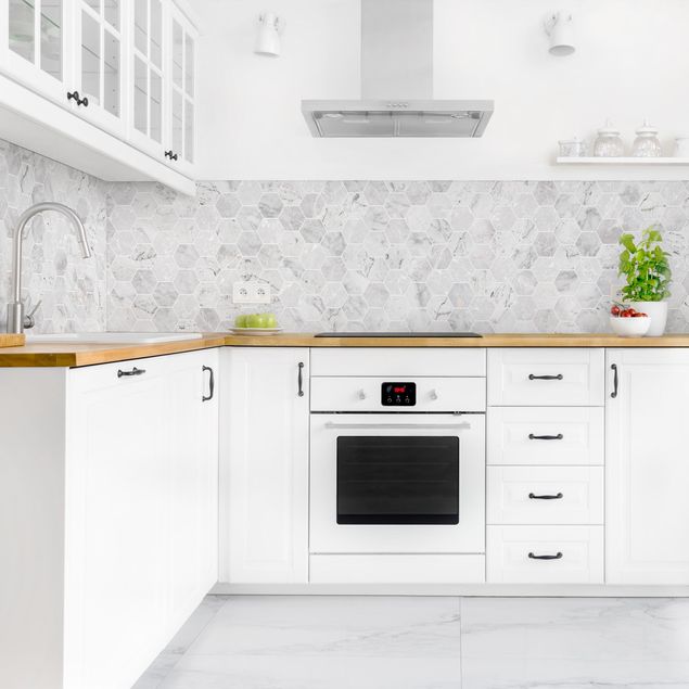 Küchenrückwand abstrakt Marmor Hexagon Fliesen - Hellgrau