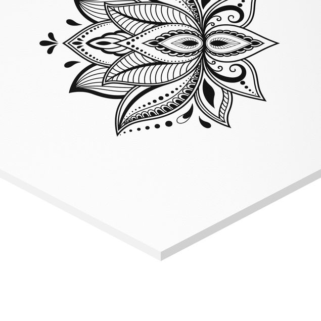 Hexagon Bild Forex 3-teilig - Mandala Hamsa Hand Lotus Set auf Weiß