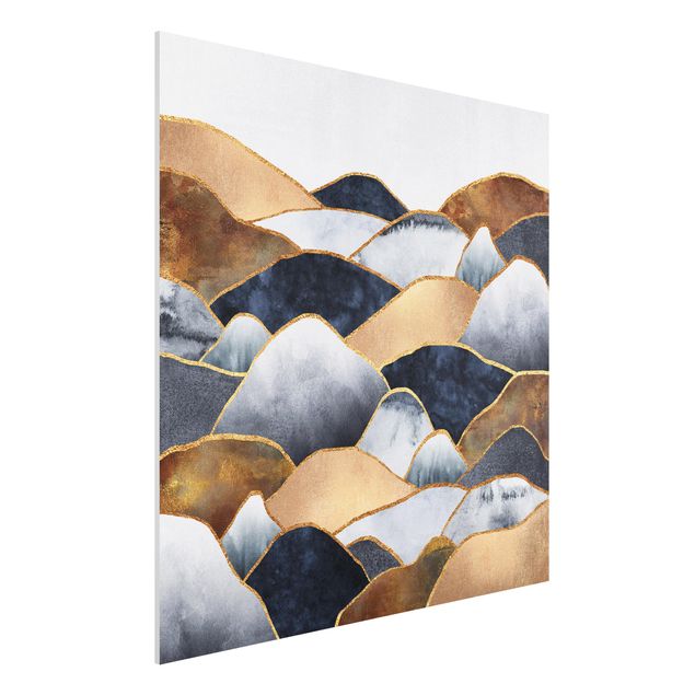 Forex Fine Art Print - Goldene Berge Aquarell - Quadrat 1:1