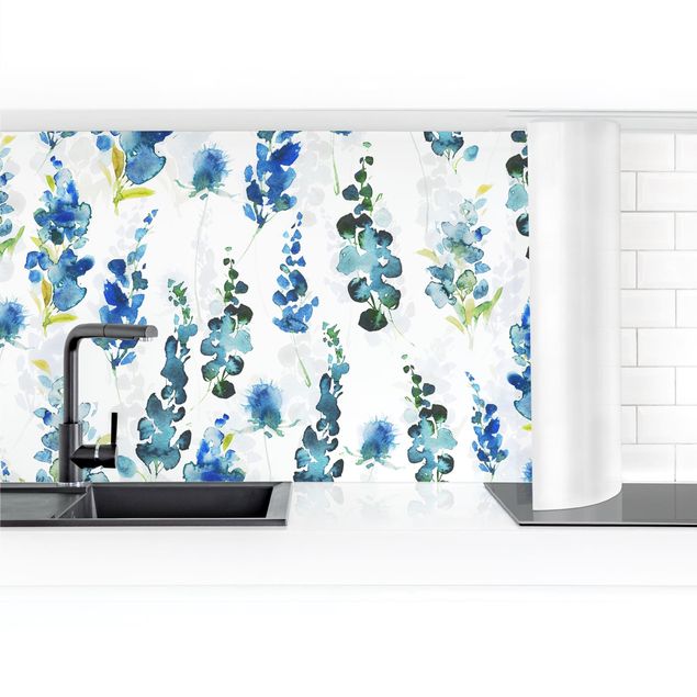 Küchenrückwände selbstklebend Blumenpracht in Blau