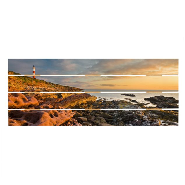 Holzbilder Tarbat Ness Meer & Leuchtturm bei Sonnenuntergang