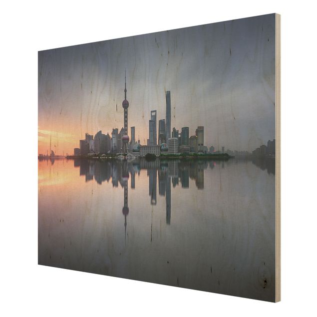 Holzbilder Shanghai Skyline Morgenstimmung