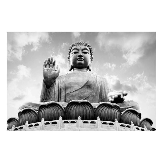 Magnettafel - Großer Buddha Schwarz-Weiß - Hochformat 3:2