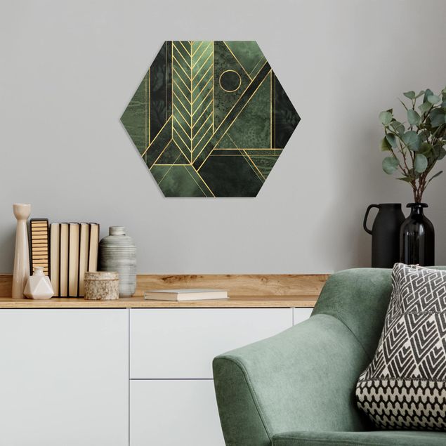 Wandbilder abstrakt Geometrische Formen Smaragd Gold