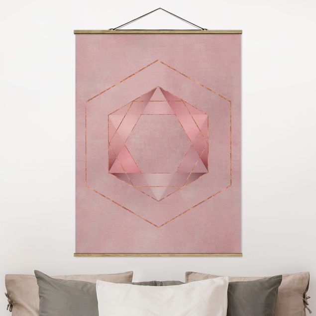 Wandbilder abstrakt Geometrie in Rosa und Gold I