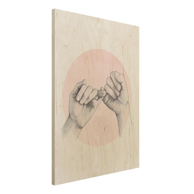 Moderne Holzbilder Illustration Hände Freundschaft Kreis Rosa Weiß
