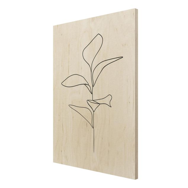 Holzbilder mit Blumen Line Art Pflanze Blätter Schwarz Weiß