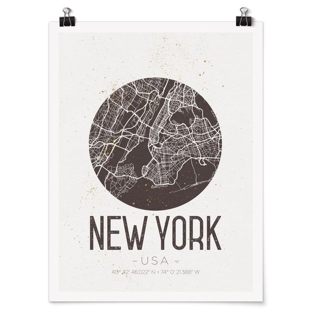 Schöne Wandbilder Stadtplan New York - Retro